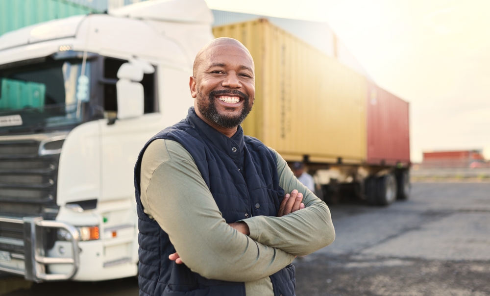 Smiling truck driver during CVSA inspection