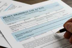 Heavy highway use tax form with handwritten entries